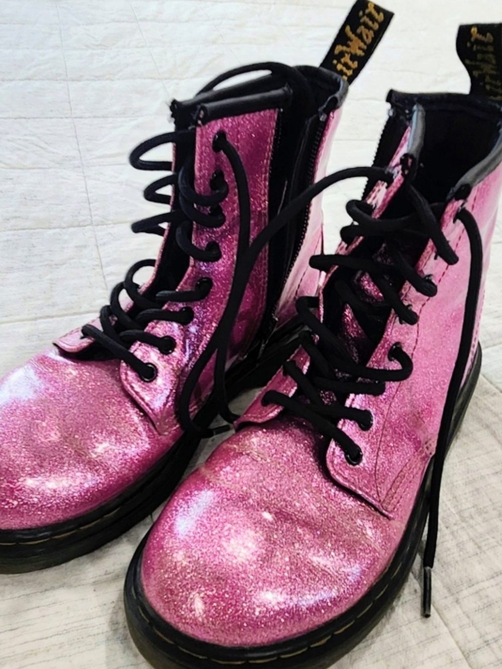 Dr. Martens Pink Glitter Lace-Up Combat Boots